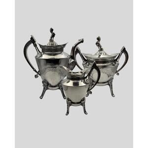 Rare 1873 Reed & Barton Victorian Aesthetic 3-Piece Silverplate Tea Set
